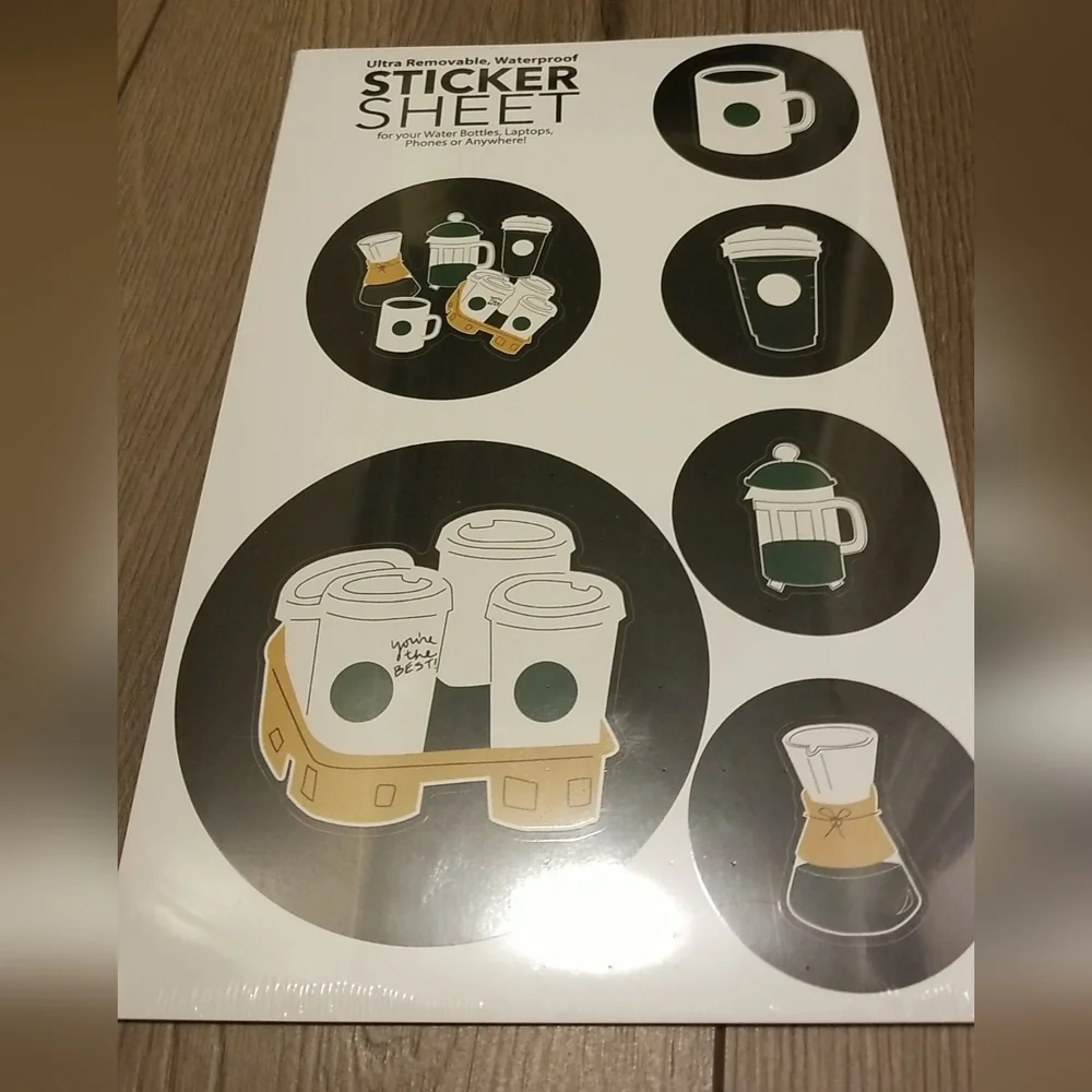 Starbucks Sticker Sheet, Ultra removable, Waterproof, New in packaging.